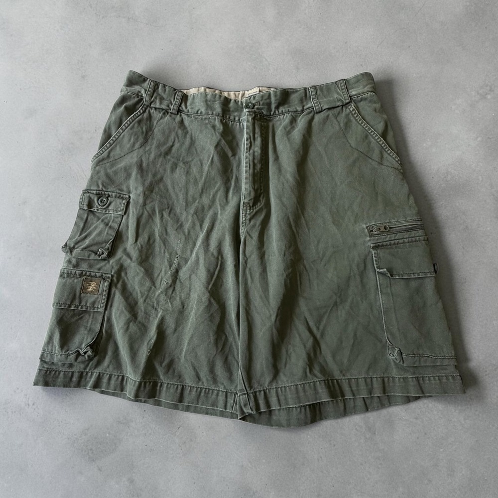 Y2K Izod Military Cargo Shorts Olive Green Utility Baggy Skater Size 38
